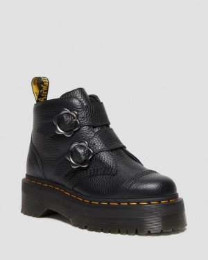 Black Women's Dr Martens Devon Flower Buckle Leather Platform Boots | USA_Dr72810